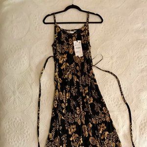 Zara Black and Copper Print Wrap Dress - Maxi, Size Medium